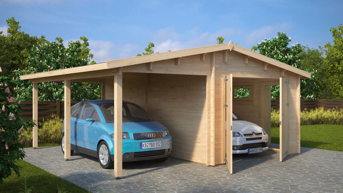 Garage med Carport G 31m� / 5,7 x 5,5 m / 44mm