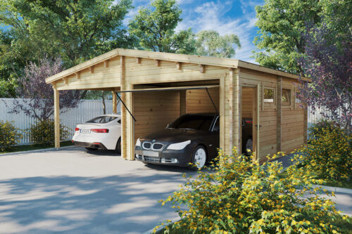 Garage med Carport med Vipport G 37m² 7,2 x 5,5 m 70mm