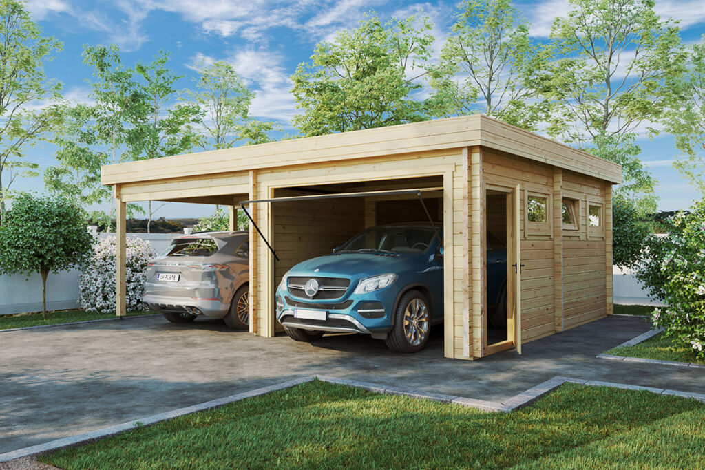 Garage med carport och VIP-port 31m² - Attefallshuset24