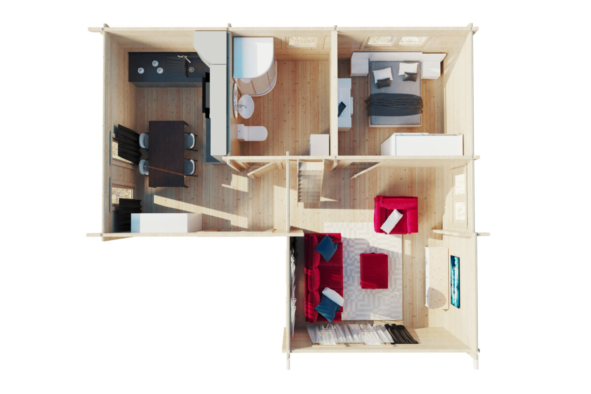 Timmerstuga-fritidshus med ett sovrum och sovloft Hansa Holiday Q 55 m2 / 70mm